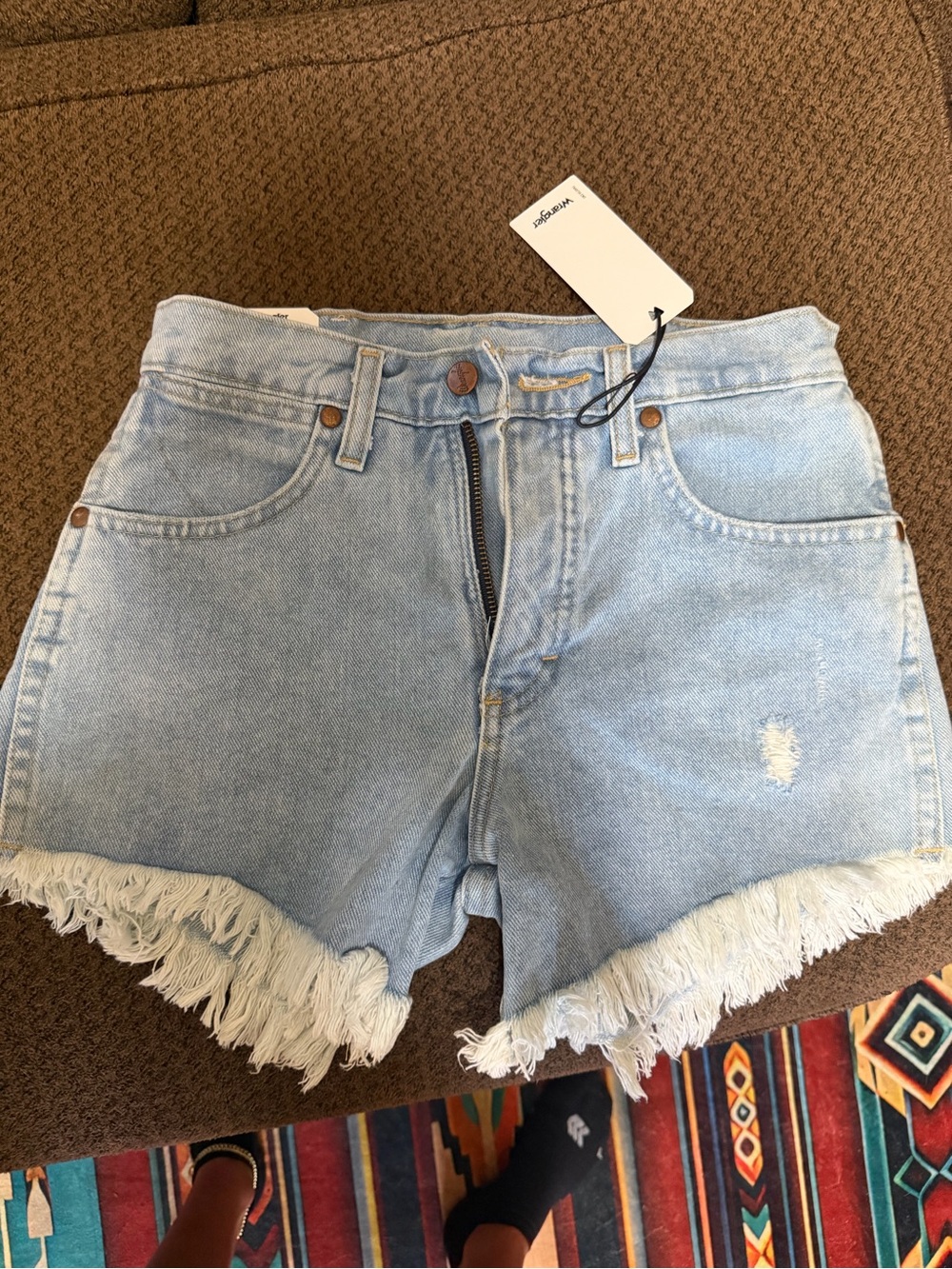 Wrangler Light Blue Distressed Denim Frayed Hem Shorts